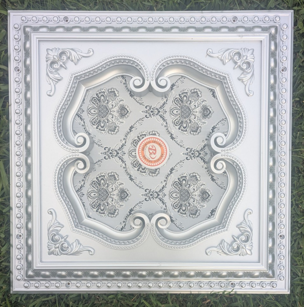 Silver 4 Leaf Clover Square Chandelier Ceiling Medallion 23.5" x 2" x 23.5"